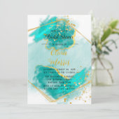 アゲートティール（緑がかった色）及び金ゴールド形状ブライダルシャワー 招待状 (スタンド正面)