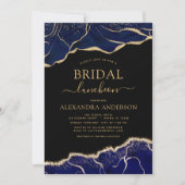 アゲートネイビーブルーブライダルシャワールンチョン金ゴールドインヴィット 招待状 (正面)