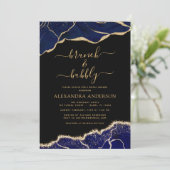 アゲートネイビーブルー金ゴールドブランチ&バブリーブライダルシャワー 招待状 (スタンド正面)