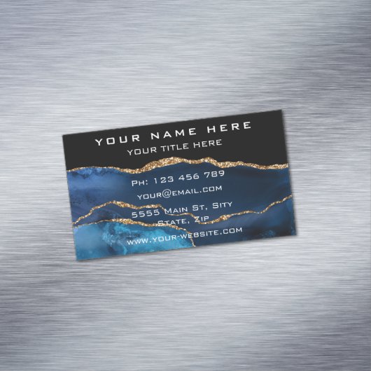 アゲートネイビーブルー金ゴールド大理石磁気名刺 マグネット名刺 (インサイチュ)
