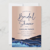 アゲートバラ金ゴールドネイビーブルーブライダルシャワー 招待状 (正面)