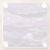 アゲートパープルバイオレット金ゴールドグリッターゲード名前をカスタムする ガラスコースター (裏面)