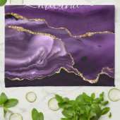 アゲートパープルバイオレット金ゴールドグリッターゲード名前をカスタムする キッチンタオル (折り畳み)