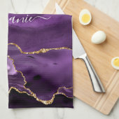 アゲートパープルバイオレット金ゴールドグリッターゲード名前をカスタムする キッチンタオル (四つ折り)