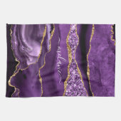 アゲートパープルバイオレット金ゴールドグリッターゲード名前をカスタムする キッチンタオル (横)