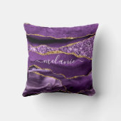 アゲートパープルバイオレット金ゴールドグリッターゲード名前をカスタムする クッション (裏面)