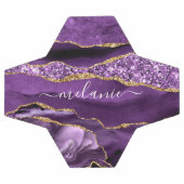 アゲートパープルバイオレット金ゴールドグリッターゲード名前をカスタムする サッカーボール (フラット)