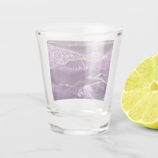 アゲートパープルバイオレット金ゴールドグリッターゲード名前をカスタムする ショットグラス (裏面)