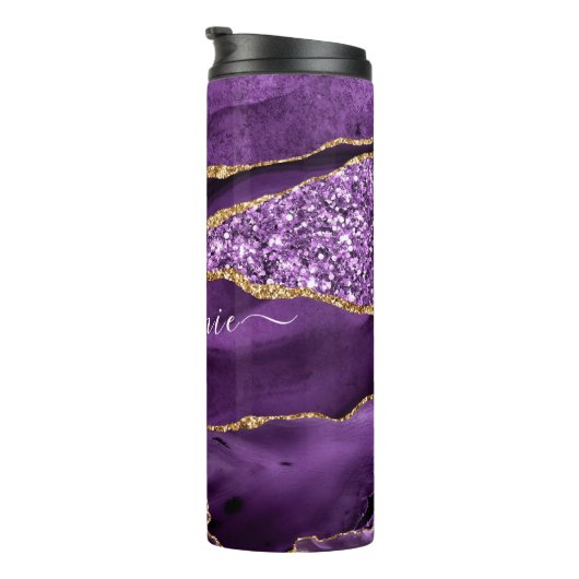 アゲートパープルバイオレット金ゴールドグリッターゲード名前をカスタムする タンブラー (回転右)