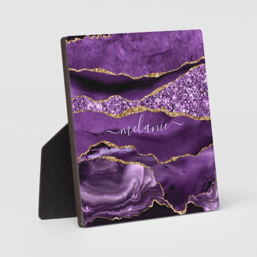 アゲートパープルバイオレット金ゴールドグリッターゲード名前をカスタムする フォトプラーク (正面)