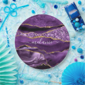 アゲートパープルバイオレット金ゴールドグリッターゲード名前をカスタムする ペーパープレート (パーティー)