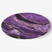 アゲートパープルバイオレット金ゴールドグリッターゲード名前をカスタムする ペーパープレート (アングル)