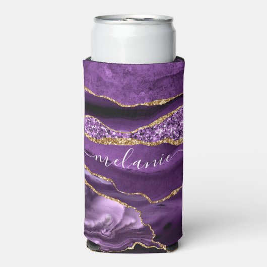 アゲートパープルバイオレット金ゴールドグリッター名クーラーボックス スリム缶クーラー (Seltzer正面)