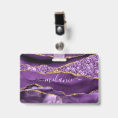 アゲートパープルバイオレット金ゴールドグリッター名前をカスタムするバッジ バッジ (Front with Clip)