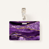 アゲートパープルバイオレット金ゴールドグリッター名前をカスタムするバッジ バッジ (裏面クリップ)