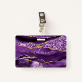 アゲートパープルバイオレット金ゴールドグリッター名前をカスタムするバッジ バッジ (正面クリップ)