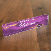 アゲートパープルバイオレット金ゴールドマーブルデスク名プレート デスクネームプレート (側面)