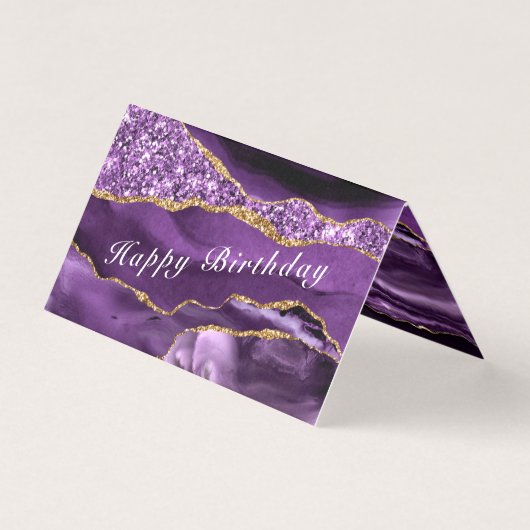 アゲートパープル金ゴールドグリッタースパークル誕生日カード (正面)