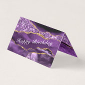 アゲートパープル金ゴールドグリッタースパークル誕生日カード (裏面)