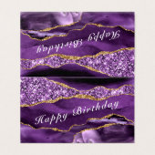 アゲートパープル金ゴールドグリッタースパークル誕生日カード (外部フラット)