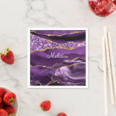 アゲートパープル金ゴールドグリッター名前をカスタムするナプキンス スタンダードカクテルナプキン (インサイチュ)