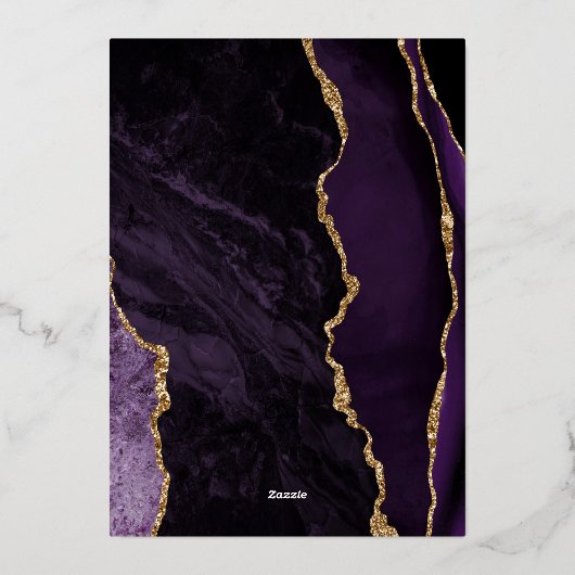 アゲートパープル金ゴールドスクリプト結婚プラム 箔招待状 (裏面)