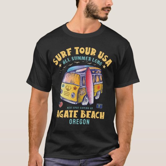 アゲートビーチオレゴン州サーフツアーUSAサーフィン Tシャツ (正面)