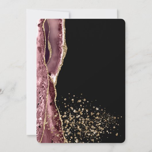 アゲートピンクブラックバラ金ゴールドグリッター16th誕生日 招待状 (裏面)