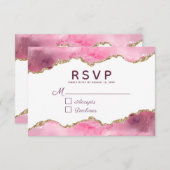 アゲートピンクブルゴーニュ金ゴールドグリッターゲ結婚ード 出欠カード (正面/裏面)