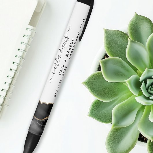 アゲートブラックと金ゴールドマーブルスクリプトサロン 黒ボールペン