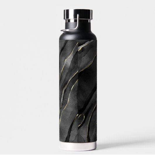 アゲートブラックと金ゴールド大理石名前をカスタムする文字 ウォーターボトル (右面)