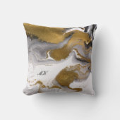 アゲートブラックと金ゴールド大理石名前をカスタムする文字 クッション (正面)