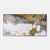 アゲートブラックと金ゴールド大理石名前をカスタムする文字 デスクマット (キーボード&マウス)