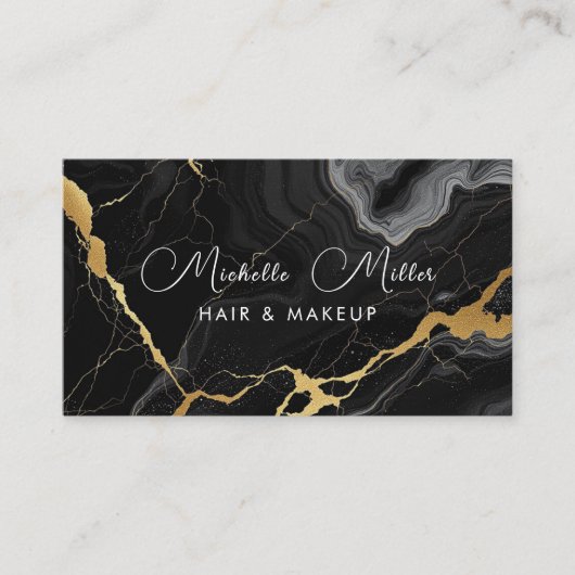 アゲートブラック金ゴールドマーブルメイクアップアーティスト美しいサロン 名刺 (正面)