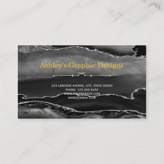 アゲートブラック&シルバーフェイクグリッター 名刺 (裏面)