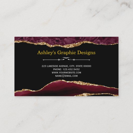 アゲートブルゴーニュ&金ゴールドフェイクグリッター名刺 名刺 (裏面)
