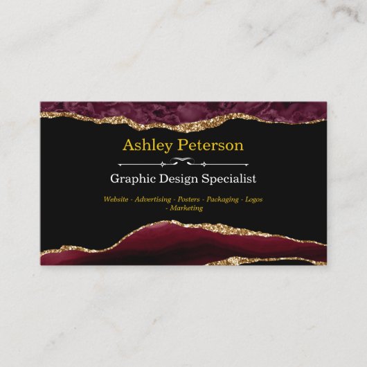 アゲートブルゴーニュ&金ゴールドフェイクグリッター名刺 名刺 (正面)