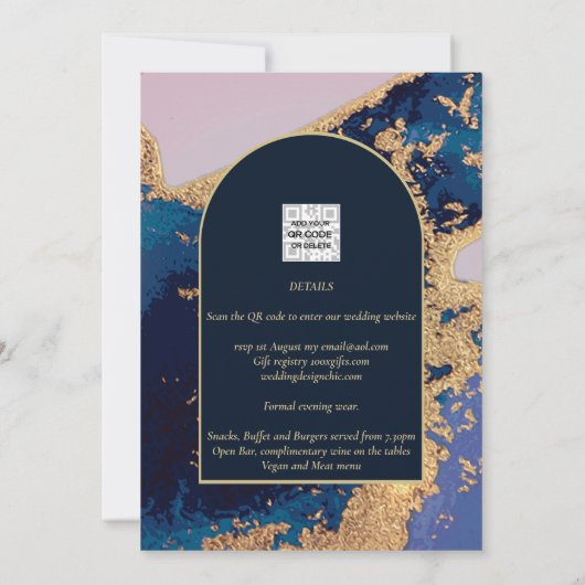 アゲートブルー金ゴールドヌエストラスペインのボダ結婚ズLeahG 招待状 (裏面)