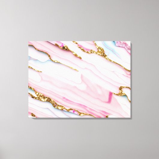 アゲートマーブルトレンディーブルーピンク金ゴールドコレクション キャンバスプリント (正面)