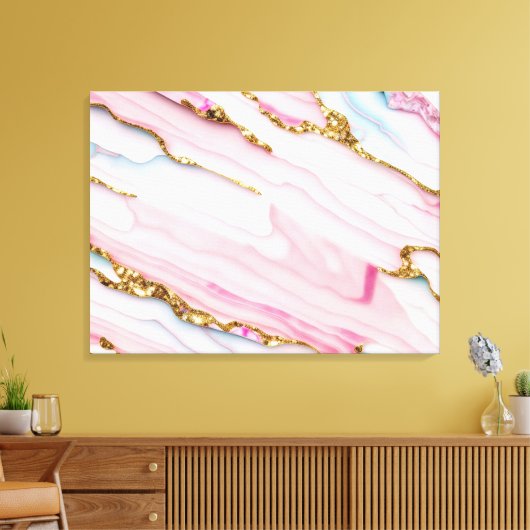 アゲートマーブルトレンディーブルーピンク金ゴールドコレクション キャンバスプリント (インサイチュ (リビング))