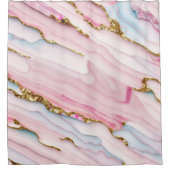 アゲートマーブルトレンディーブルーピンク金ゴールドコレクション シャワーカーテン (正面)