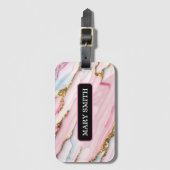 アゲートマーブルトレンディーブルーピンク金ゴールドコレクション ラゲッジタグ (正面縦)