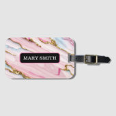 アゲートマーブルトレンディーブルーピンク金ゴールドコレクション ラゲッジタグ (正面横)