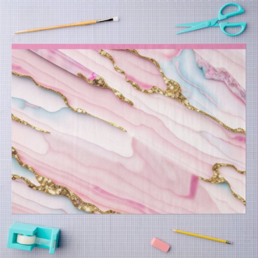 アゲートマーブルトレンディーブルーピンク金ゴールドコレクション 薄葉紙 (クラフト)