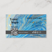 アゲートマーブルブルー金ゴールドグリッターInstagram Qrコード 名刺 (裏面)