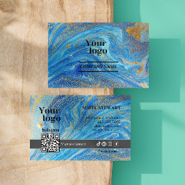 アゲートマーブルブルー金ゴールドグリッターInstagram Qrコード 名刺