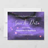 アゲートマーブル宇宙金ゴールドパープルティール（緑がかった色）結婚ズ セーブザデート (正面)