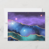 アゲートマーブル宇宙金ゴールドパープルティール（緑がかった色）結婚ズ セーブザデート (裏面)