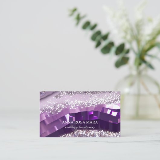 *~*アゲートラベンダーパープル金ゴールドグリッターAP66 QR 名刺 (スタンド正面)