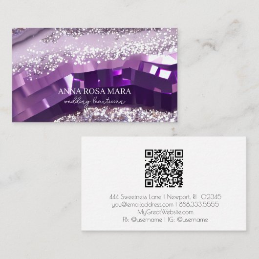 *~*アゲートラベンダーパープル金ゴールドグリッターAP66 QR 名刺 (正面/裏面)